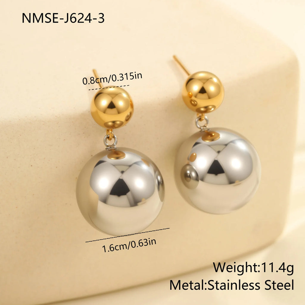 Stainless steel ear studs with 18K gold electroplating and round bead geometry design