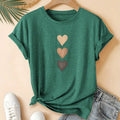 Women's three-heart printed pure cotton short sleeve T-shirt in art retro Chinese style