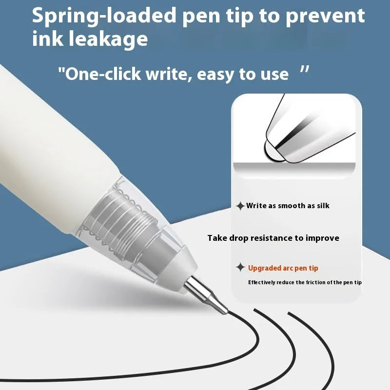 Pack of 10 quick-drying ballpoint pen refills in black, blue, red, and ink blue colours.
