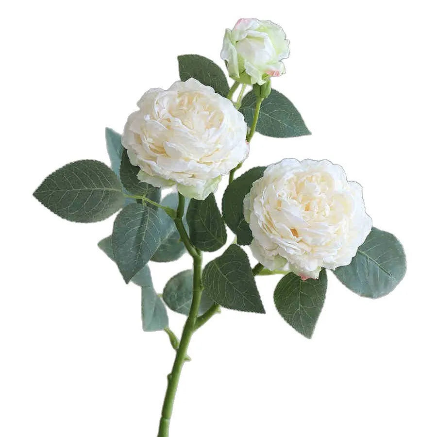 Single artificial silk rose stem with baking edge finish in beige colour