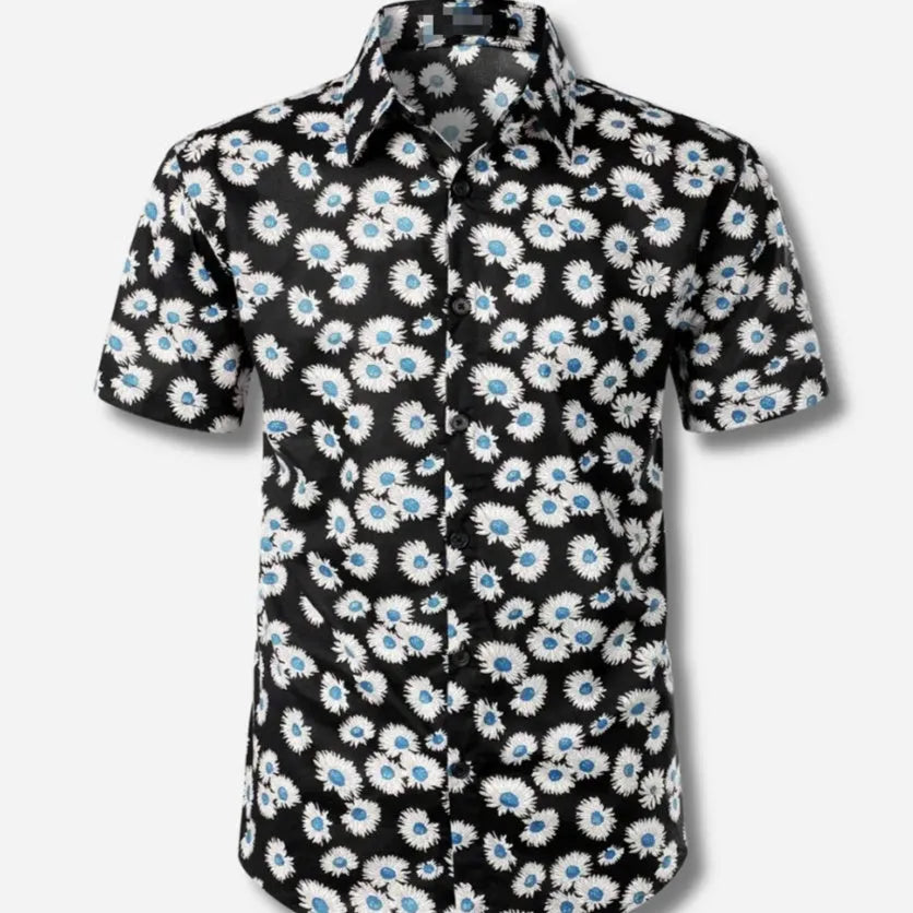 Men's plus size short sleeve cardigan in polyester, slim fit, digital print, available in sizes S to 5XL