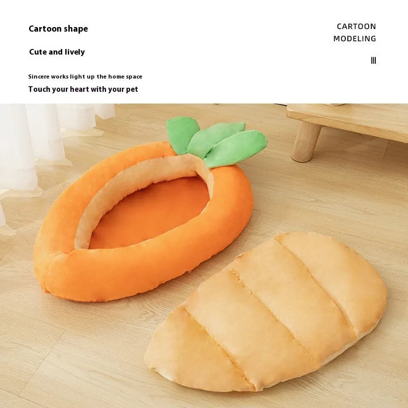 Carrot-shaped pet mattress with removable design in cartoon style for medium and large dogs