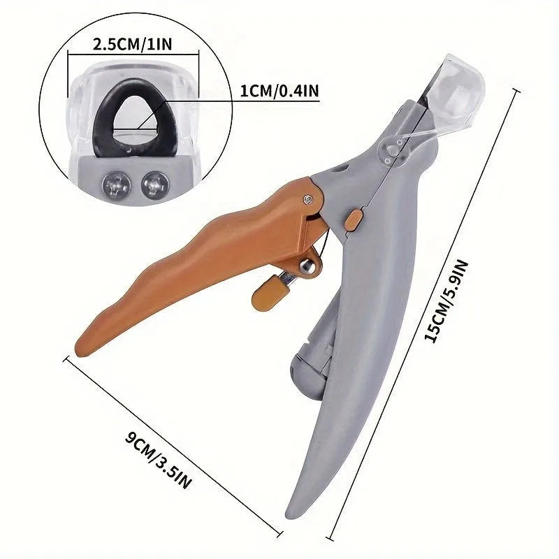 Yellow LED pet nail trimmer with magnifying glass and LED lights for trimming cat and dog nails