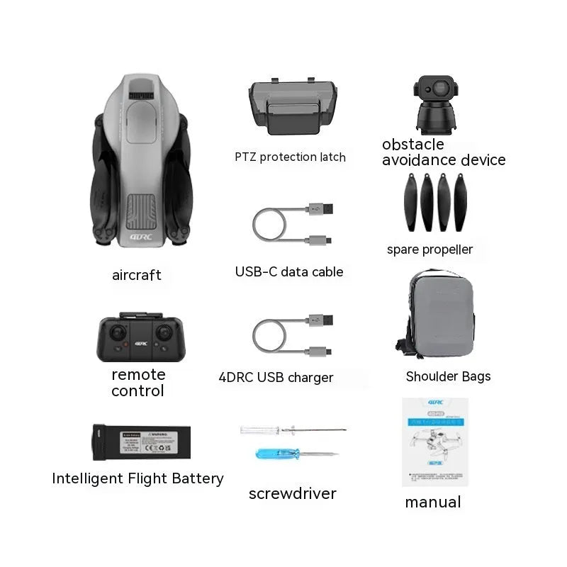 White brushless folding quadcopter drone with 4K camera and obstacle avoidance sensors