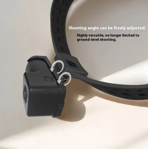 Black neckband wireless camera recorder with clip showing compact 61.5mm design for hands-free 1080P video recording