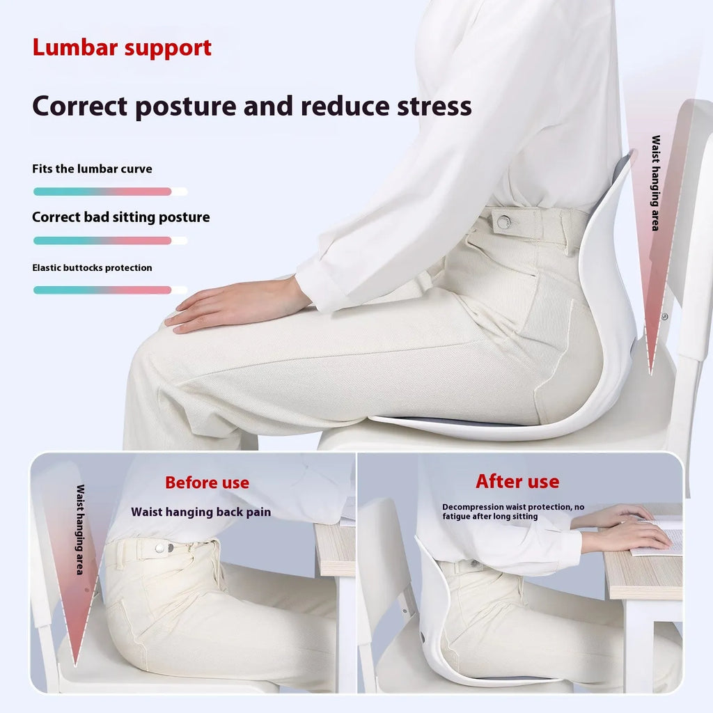 Grey waist support seat cushion with lumbar pillow design on an office chair