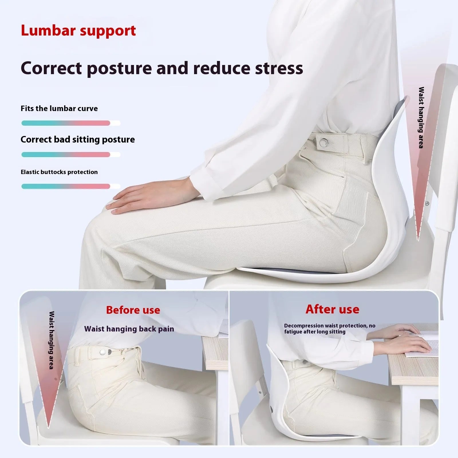 Grey waist support seat cushion with lumbar pillow design on an office chair