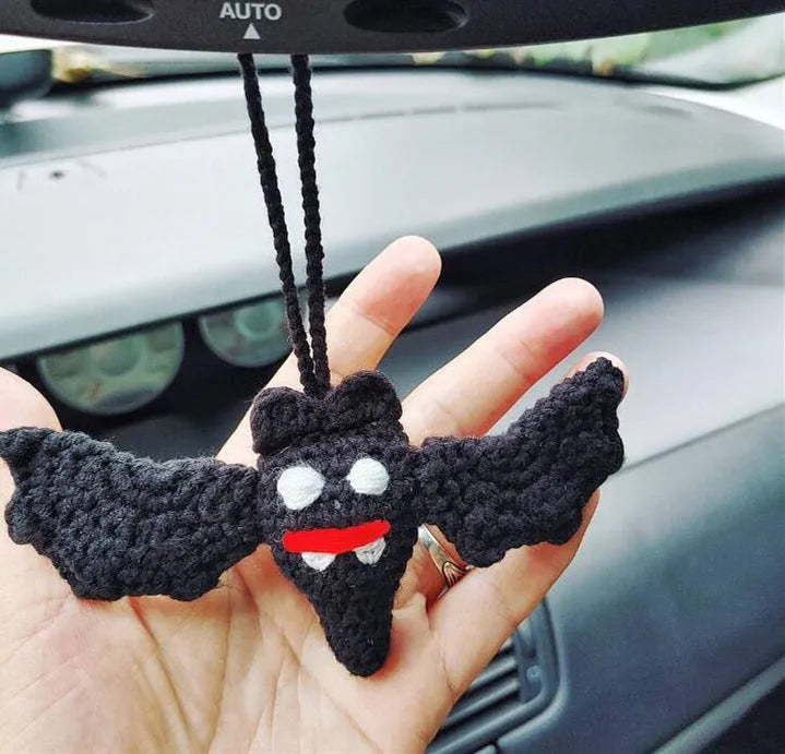Hand-woven polyester car hanging ornament in cartoon design hanging from rear-view mirror