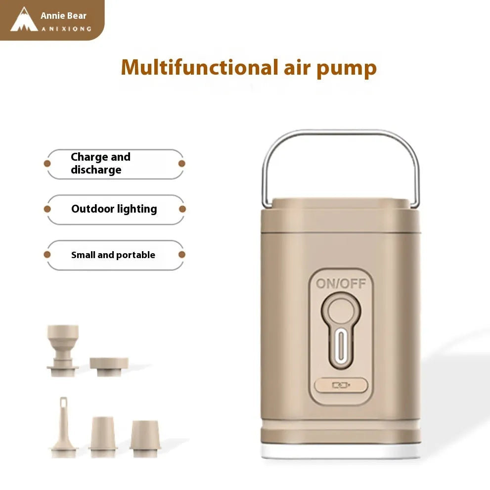 Camping multi-function pump with lighting and SOS in light sand colour, Type-C interface