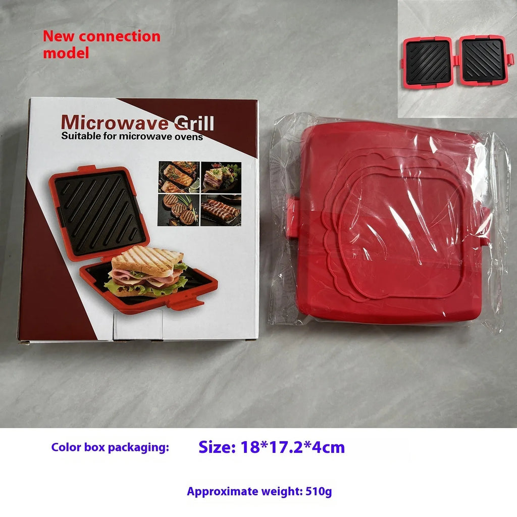 Red silicone baking tray and matching anti-scald gloves set in colour box packaging.
