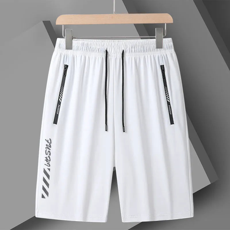 Men's quick-drying nylon sports shorts in black, loose fit with elastic waistband