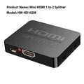 4K HDMI 1x2 splitter device with multiple power plugs including US and EU standards