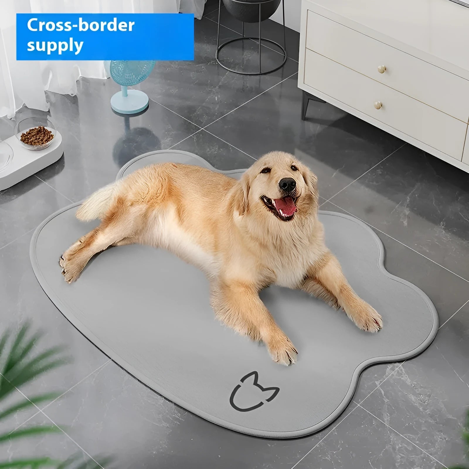 Ice silk dog cooling mat with dog head pattern in four colour options on non-slip base