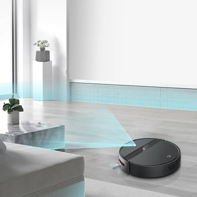 Automatic intelligent sweeping robot in black, 320x320x78mm, with 600ml dust capacity and brushless motor