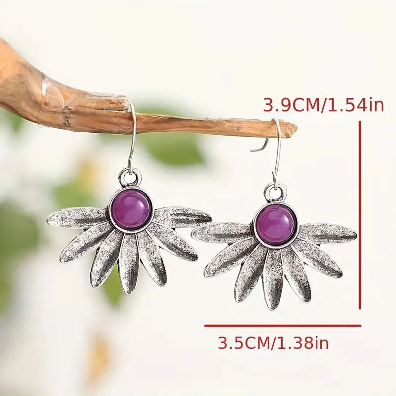Purple resin animal zodiac earrings with alloy construction in bohemian retro style