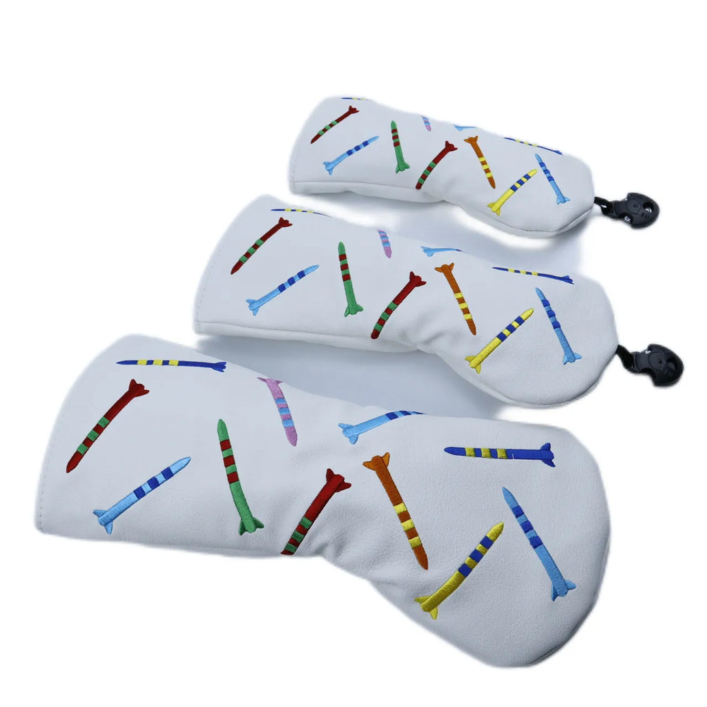 Golf club wooden pole sets in black and white colours with large, medium, and small size options