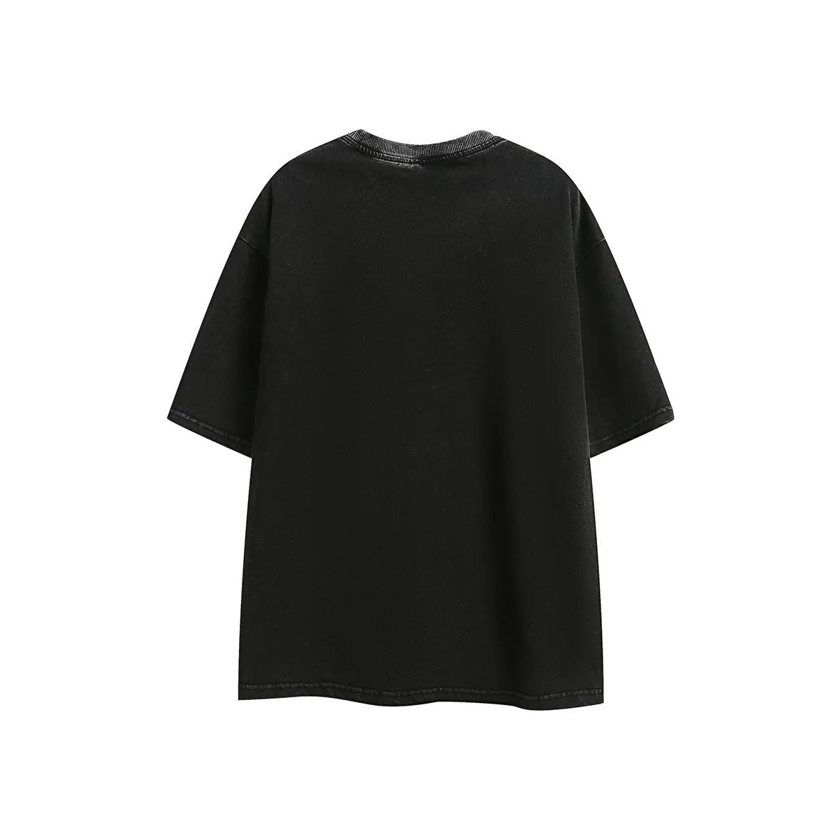 Purple and black washed cotton retro short-sleeved t-shirt with loose fit and half-sleeve styling