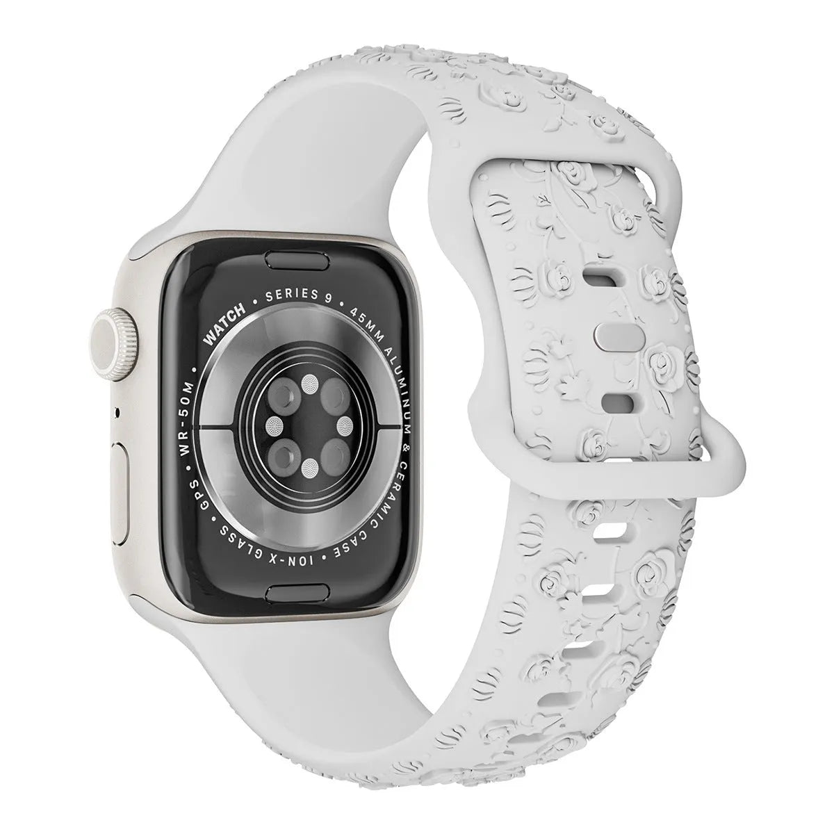 Embossed rose silicone watch strap for Apple Watch 38/40/41mm and 42/44/45mm in multiple colours