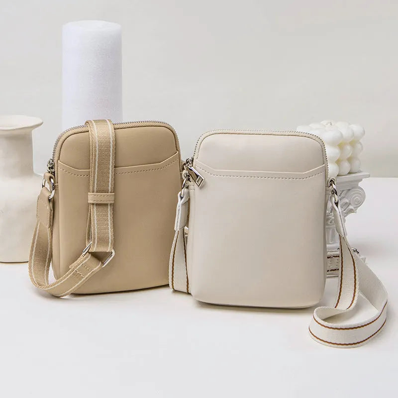 Solid colour small crossbody shoulder bag for women with mobile phone compartment