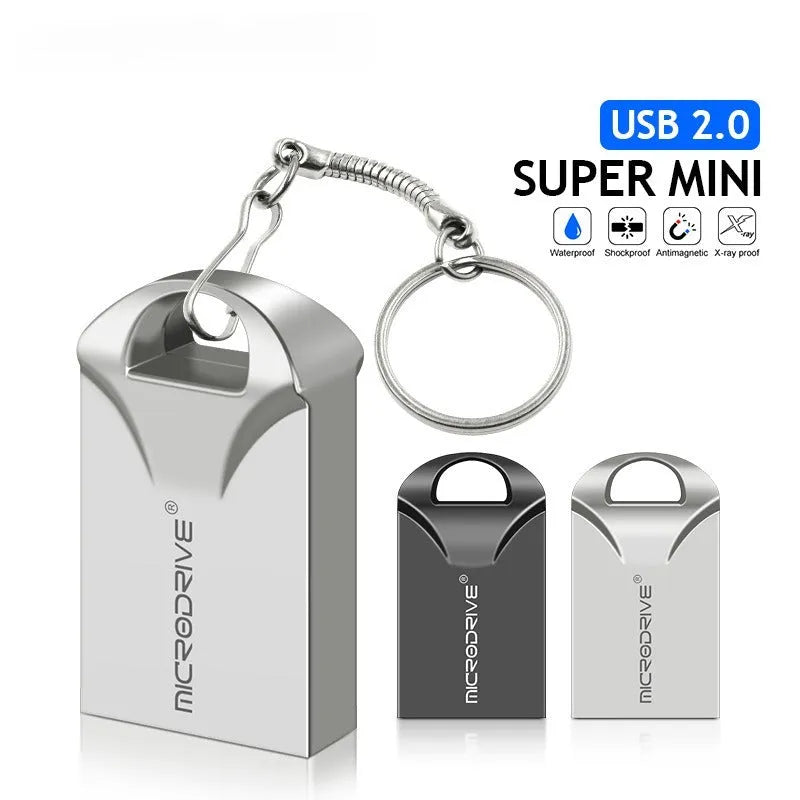 Mini metal USB flash drive in black or silver measuring 23x12x8mm with capacities from 4GB to 128GB