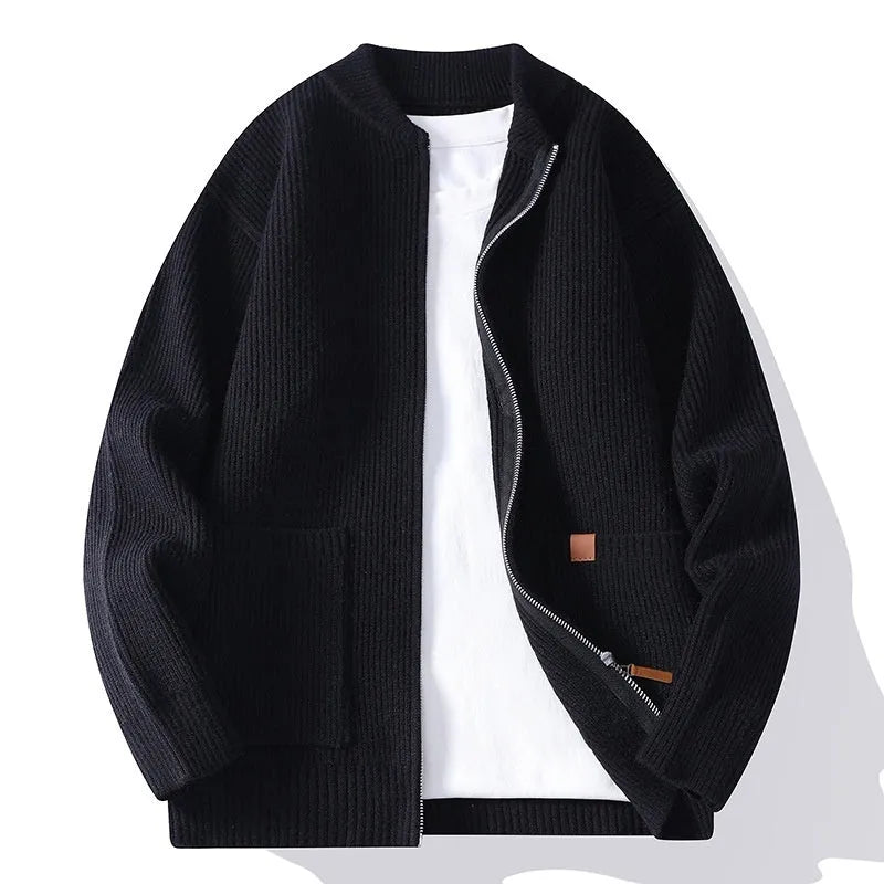 Men's striped sweater cardigan jacket in straight cut with chemical fibre blend construction