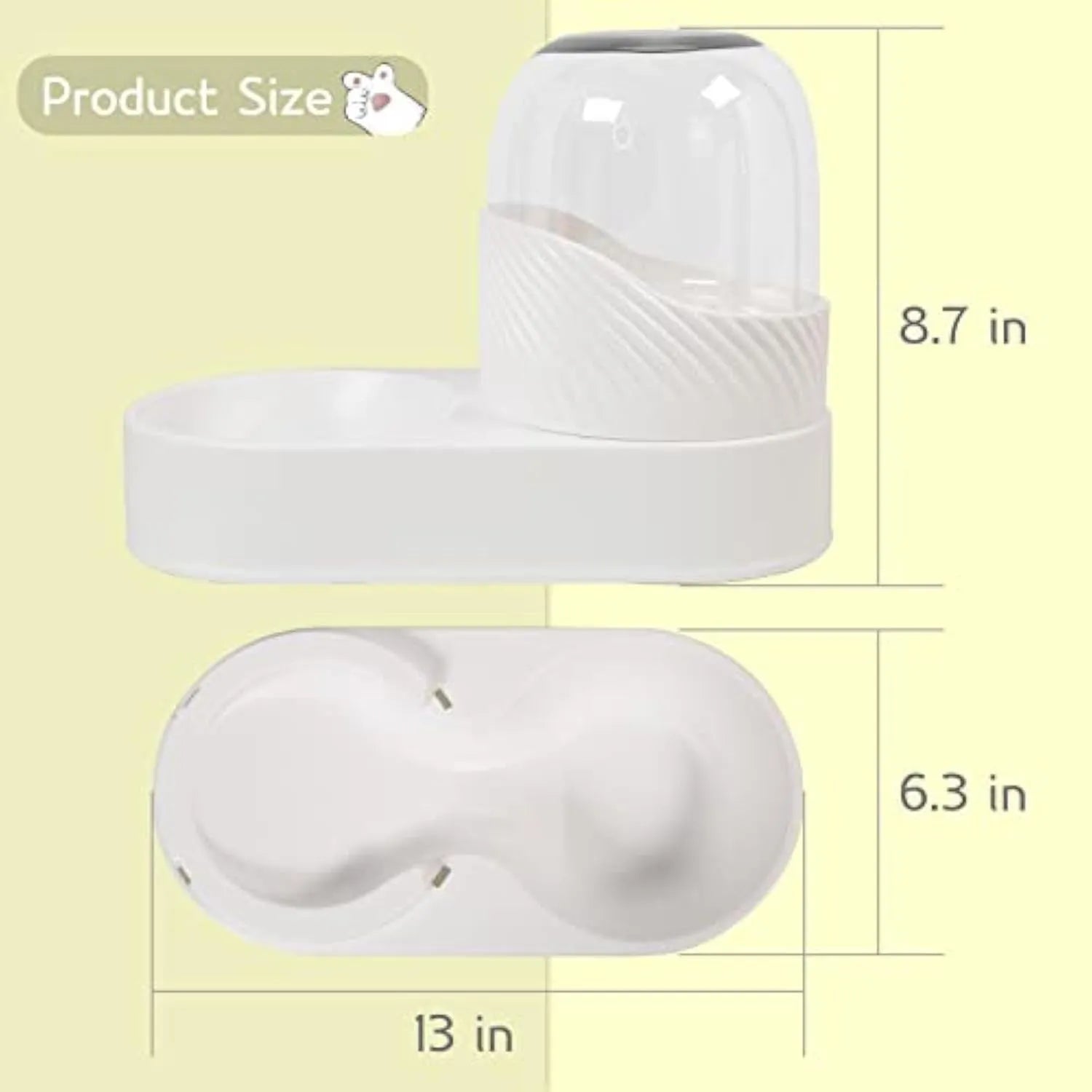 White automatic cat feeder and water dispenser set with wave-shaped design on a floor.