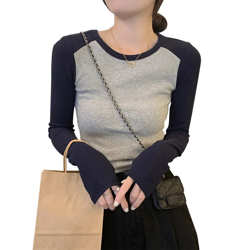 Women's dark blue viscose top with princess sleeves and embroidery detailing