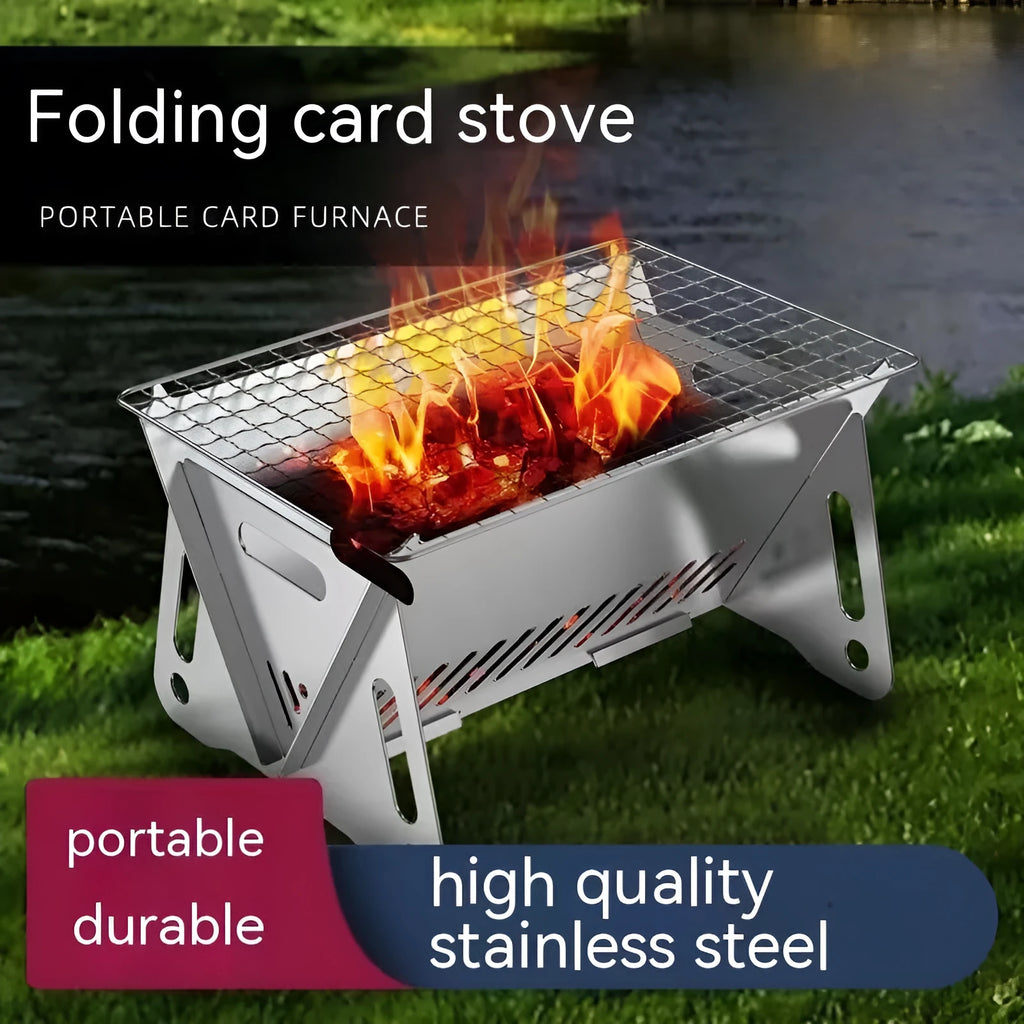 Large stainless steel folding barbecue oven with storage bag, suitable for 1-2 people.