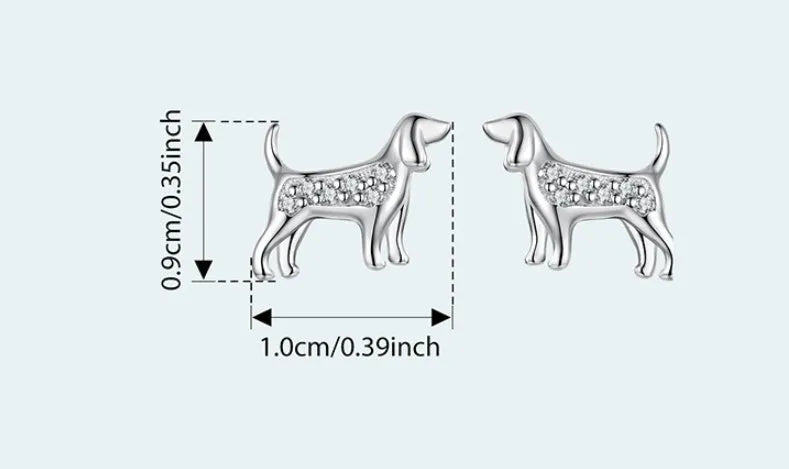 Golden retriever mini ear studs in silver with electroplated finish on a white background