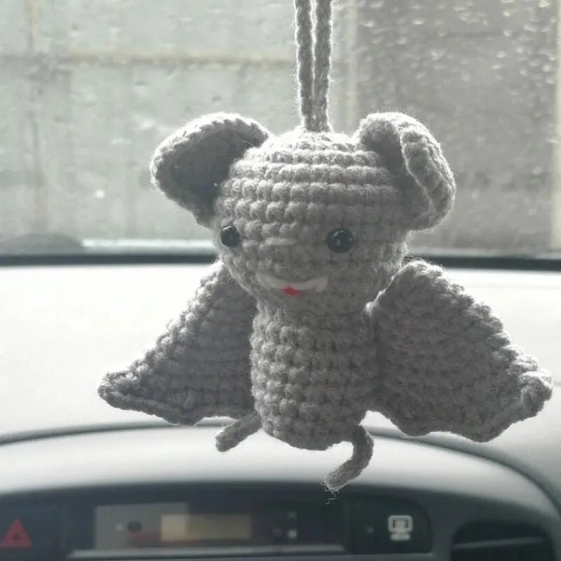 Hand-woven polyester car hanging ornament in cartoon design hanging from rear-view mirror