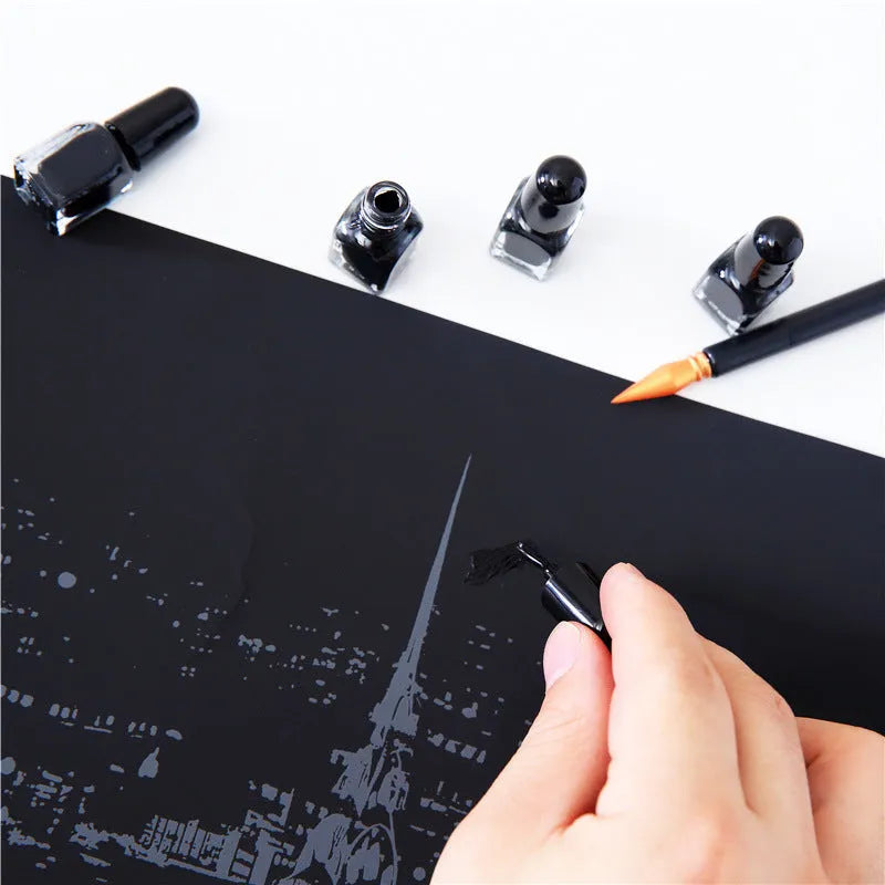 Scratching tool set with scraper pen, brushes, repair solution and bamboo sticks for scratch painting