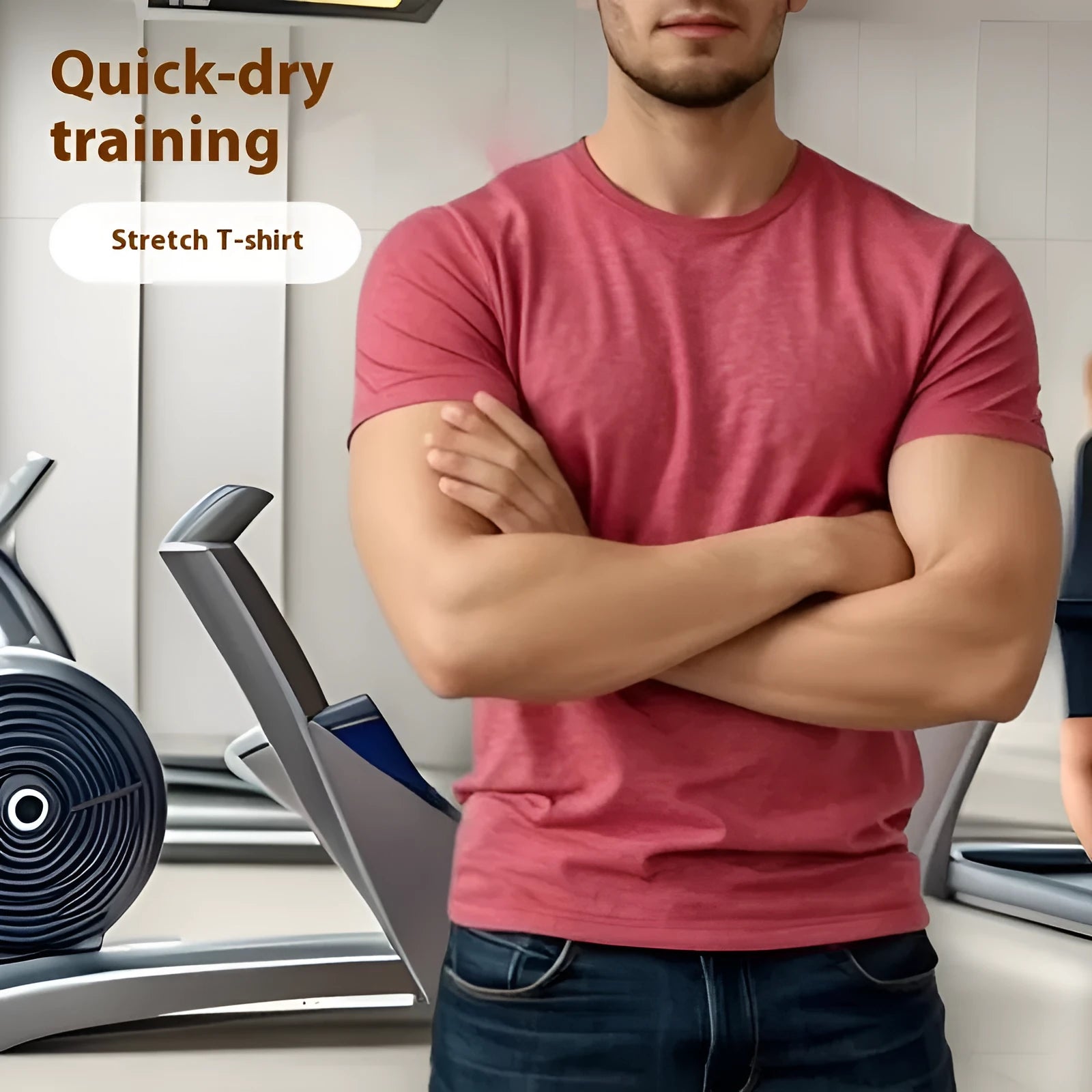 Men's quick-dry stretch running t-shirt in black, gray, green or pink with round neck and short sleeves