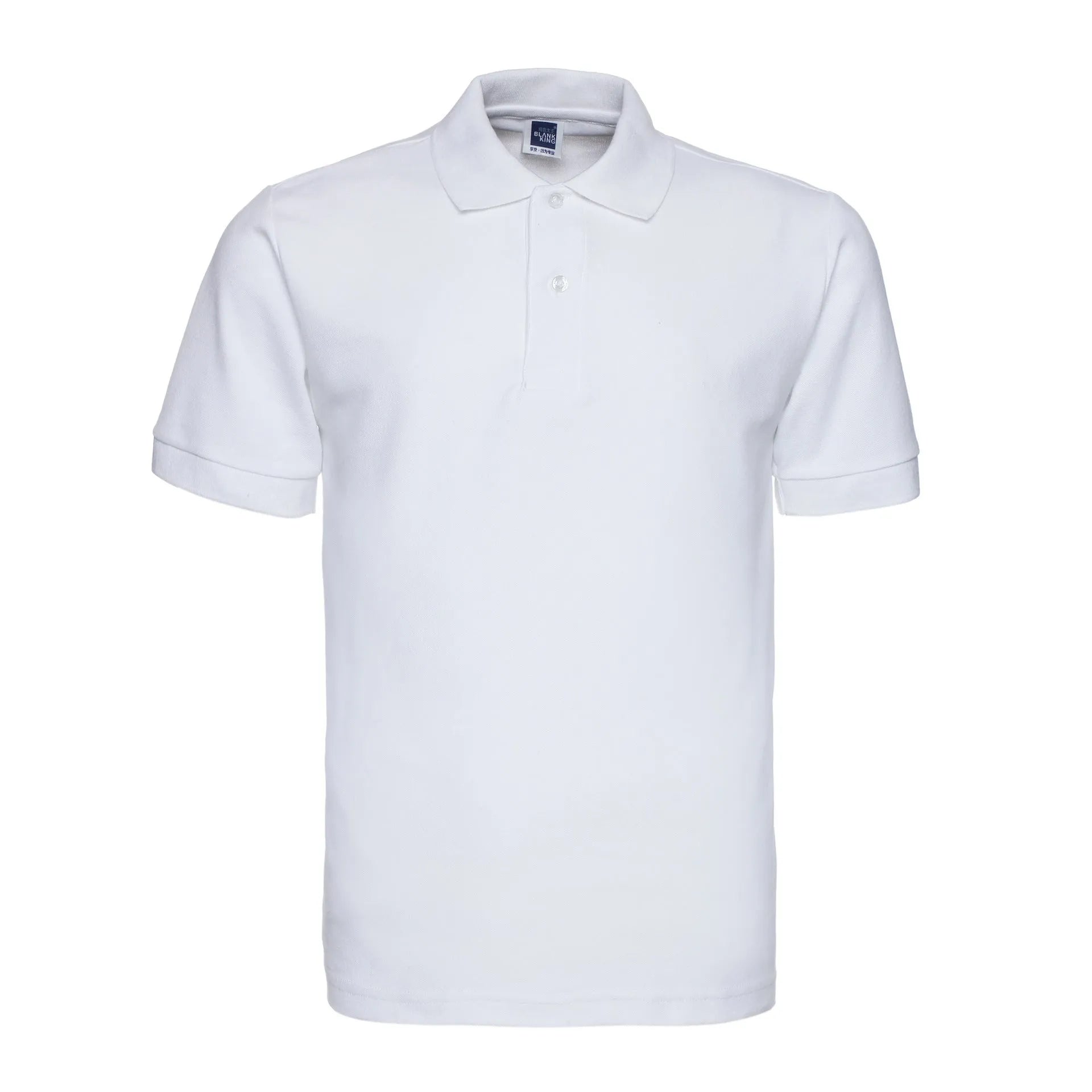 Men's plus size short sleeve polo shirt in a solid colour with a lapel collar, shown in a loose fit.