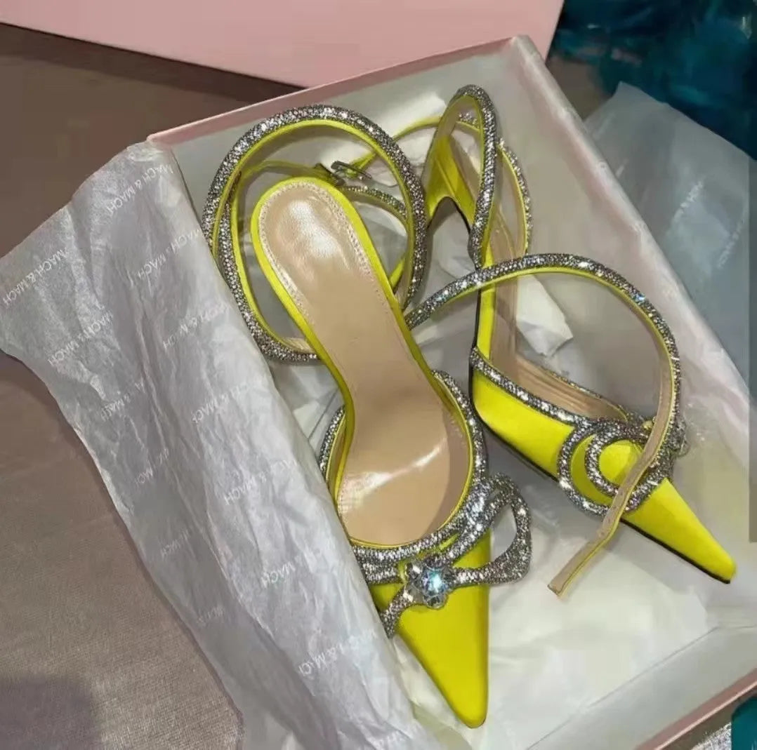 French style women's stiletto sandals with silk bandage back detail in multiple colours