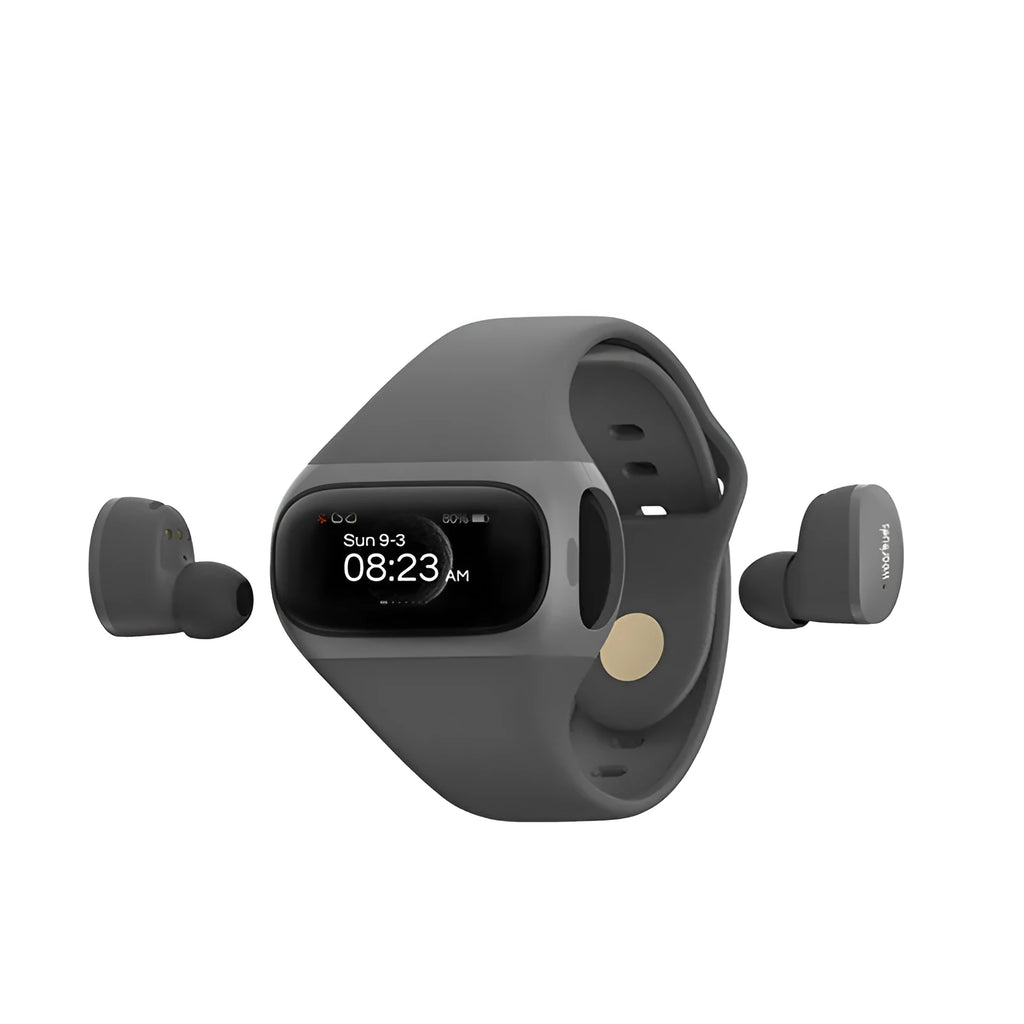 Wrist Wear true wireless Bluetooth headset with 1.2 inch touch screen and silicone wristband in grey