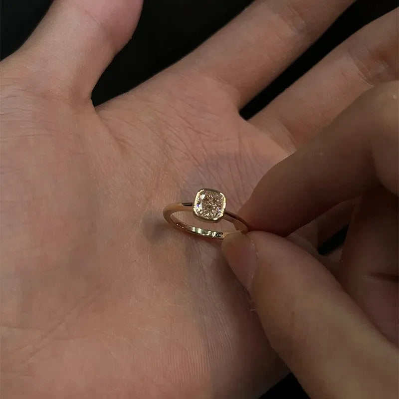 Vintage single diamond ring for women adjustable copper electroplated white diamond