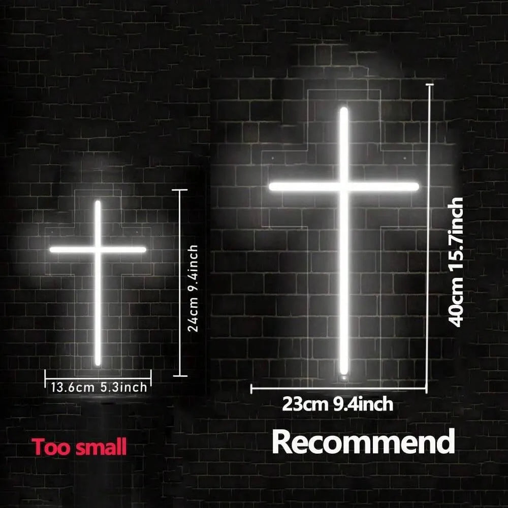 Neon cross glowing ambience light USB 5V powered modern simplicity word style 23cm or 40cm variants