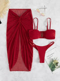Women's multicolour bikini three-piece set with culotte skirt in French style