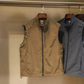 Men's straight-fit nylon vest cardigan with side seam pockets in army green colour