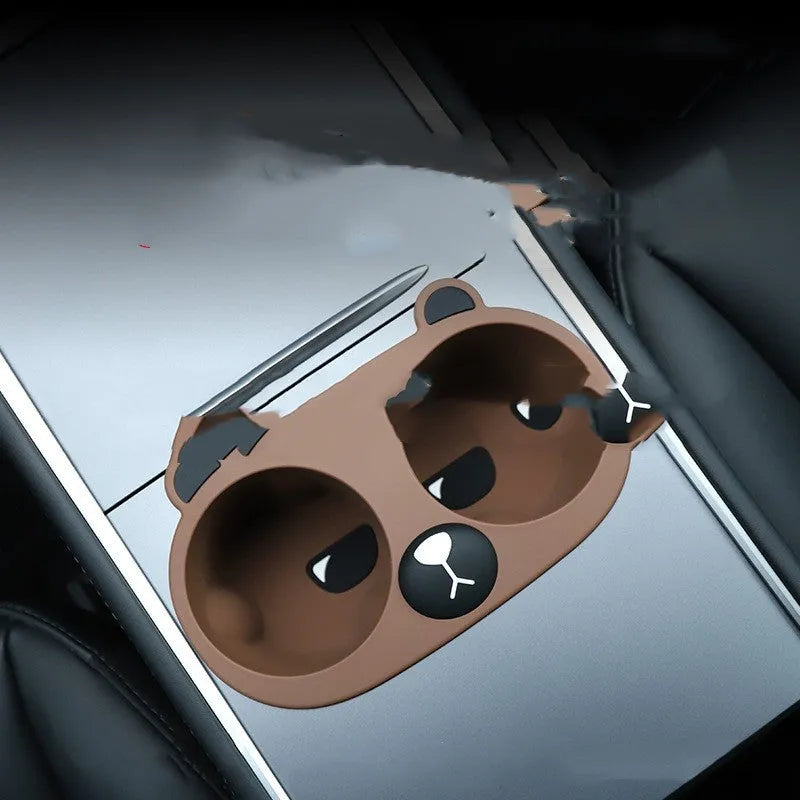 Silicone cup holder stabiliser for car centre console in grey, tan and pink colours