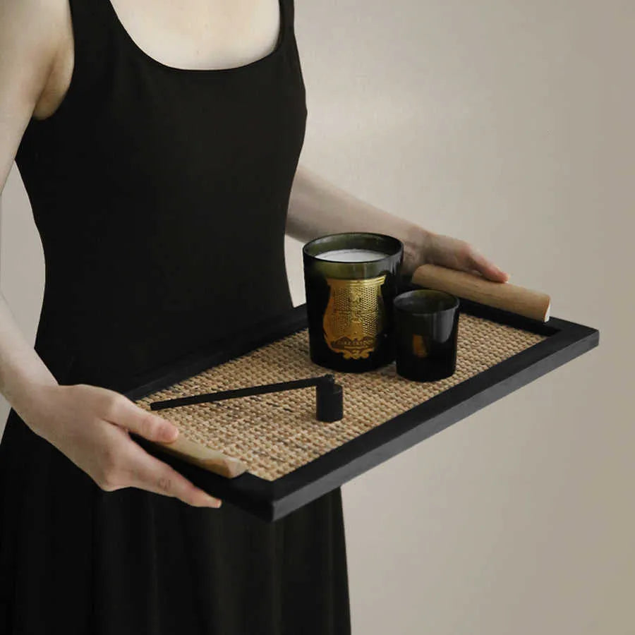 Pine wooden dining tray with compartments shown in large and small size options.