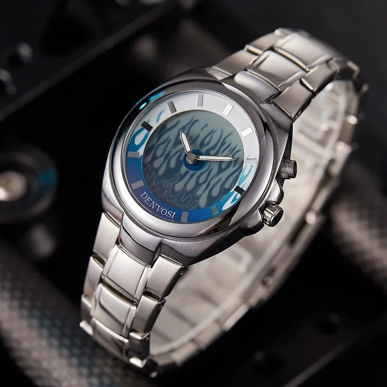Y2K digital dual display watch with 40mm red face dial and stainless steel buckle on alloy strap