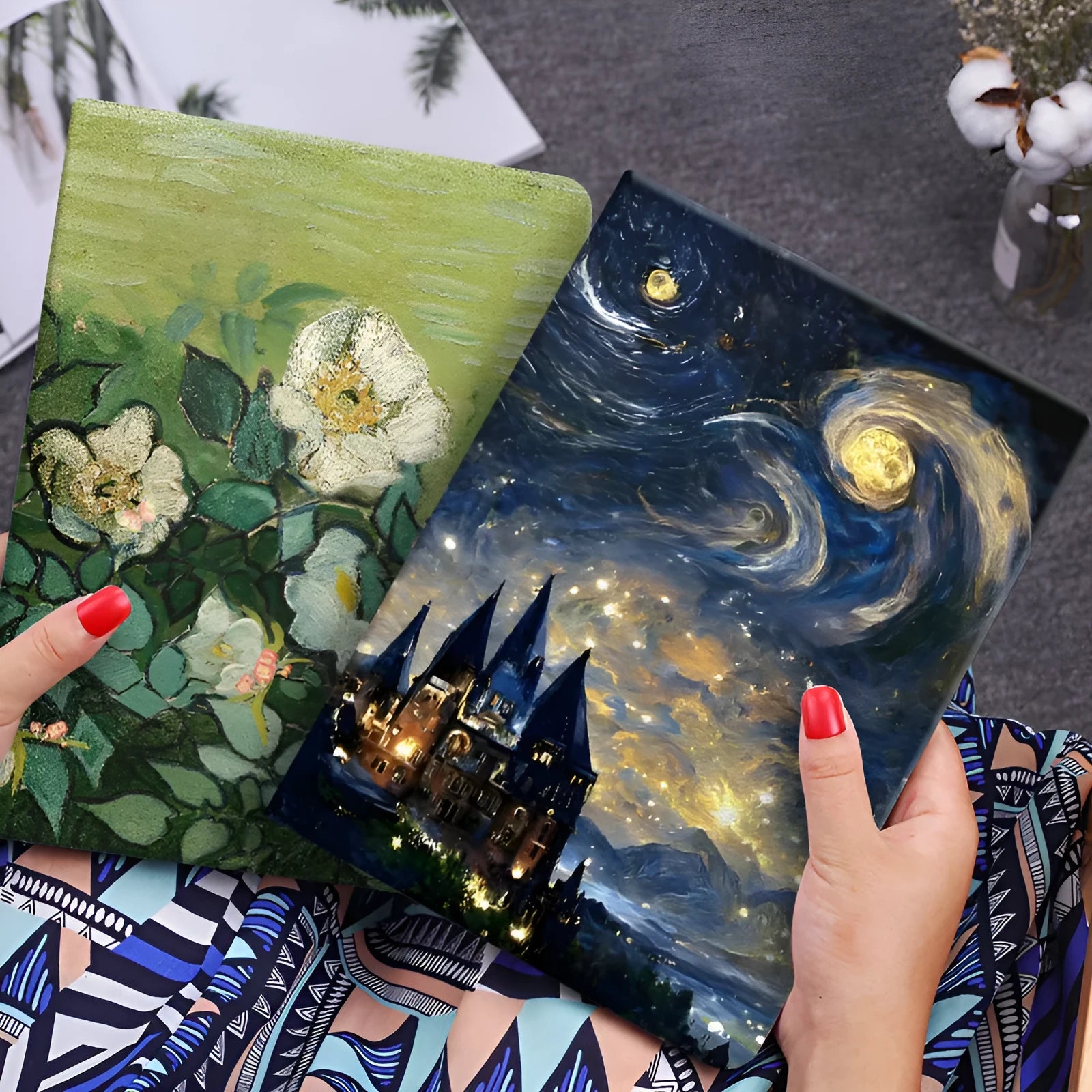 Handmade liquid silicone flip case for iPad featuring floral and oil painting designs.