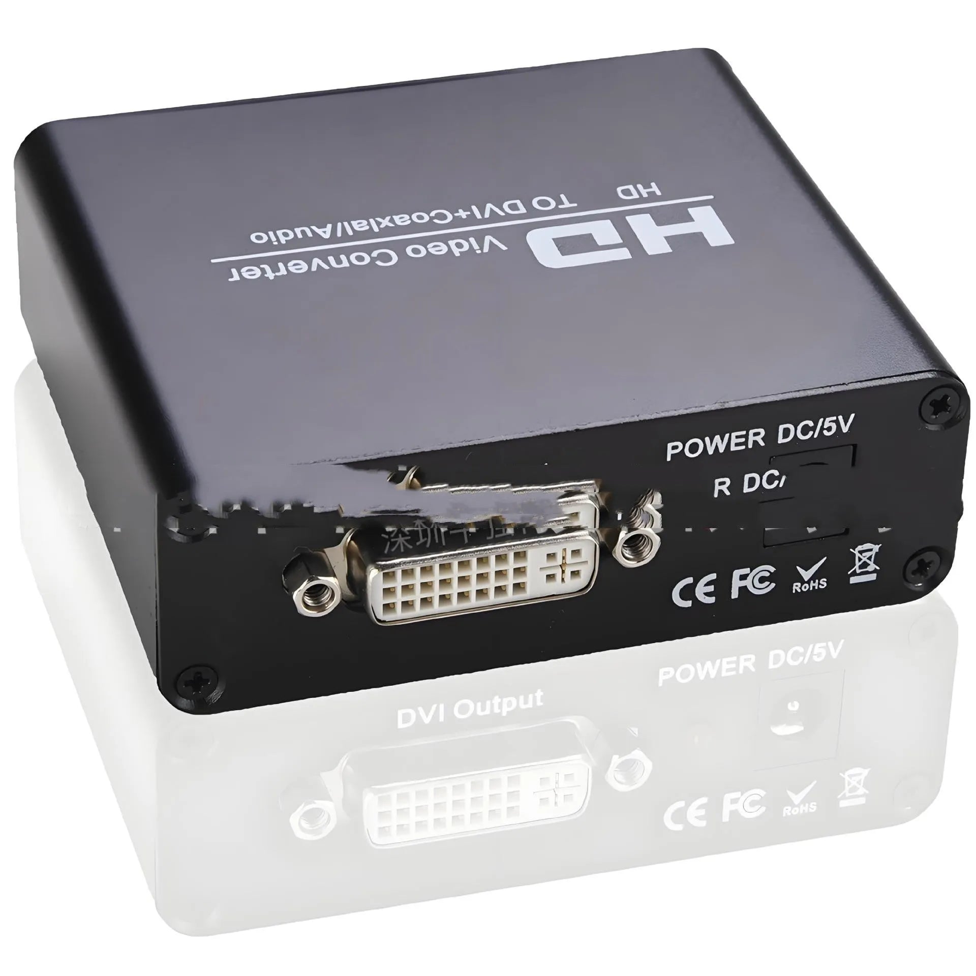 Black HDMI to DVI converter with coaxial audio output and 1.5 metre cables