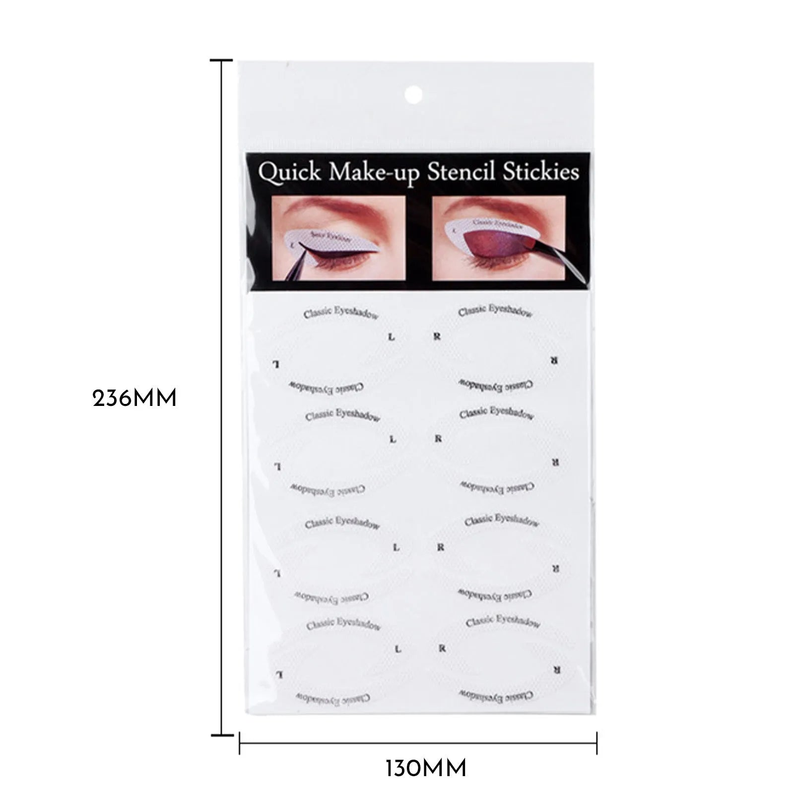 Set of four reusable flexible eyeliner and eyeshadow makeup sticker templates on a table
