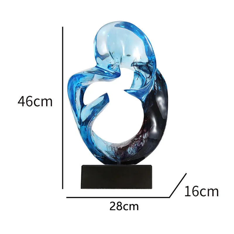 Transparent resin ornament with polished surface in blue colour on shelf