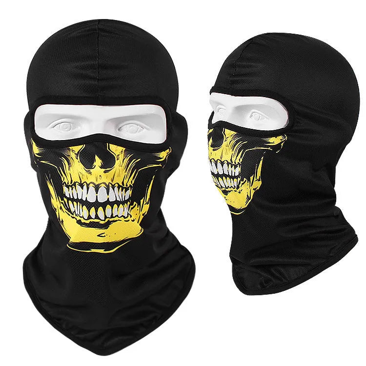 Bakool silk motorcycle skull mask in a skeleton design, sized 36cm by 29cm
