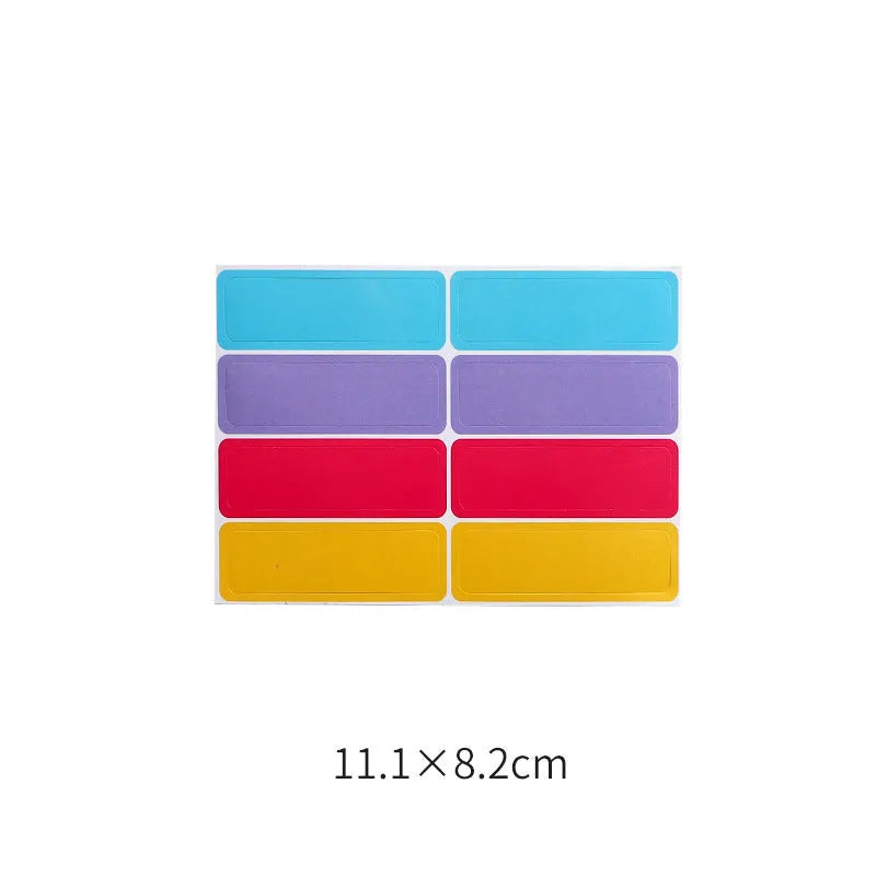 Handwritten labels and adhesive stickers with grid patterns on paper material
