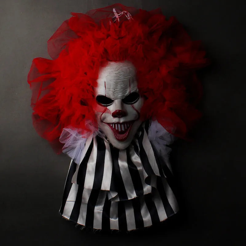 Red clown horror wreath door hanging decoration made of cloth for Halloween party