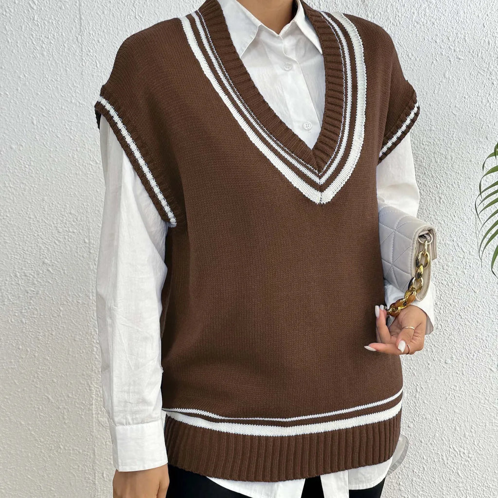Women's casual wool vest sweater in acrylic fabric with free size loose fit college style design